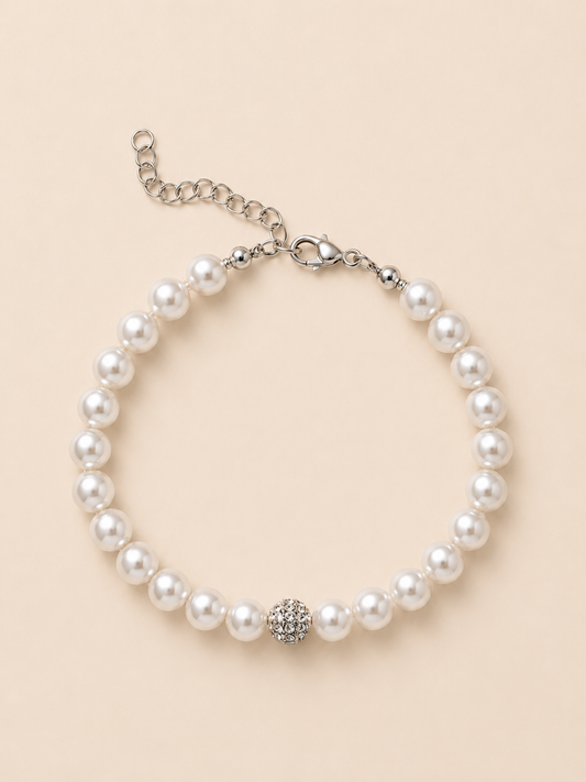 Perugia – Weisses Perlenarmband mit Zirkonia-Pavé-Kugel