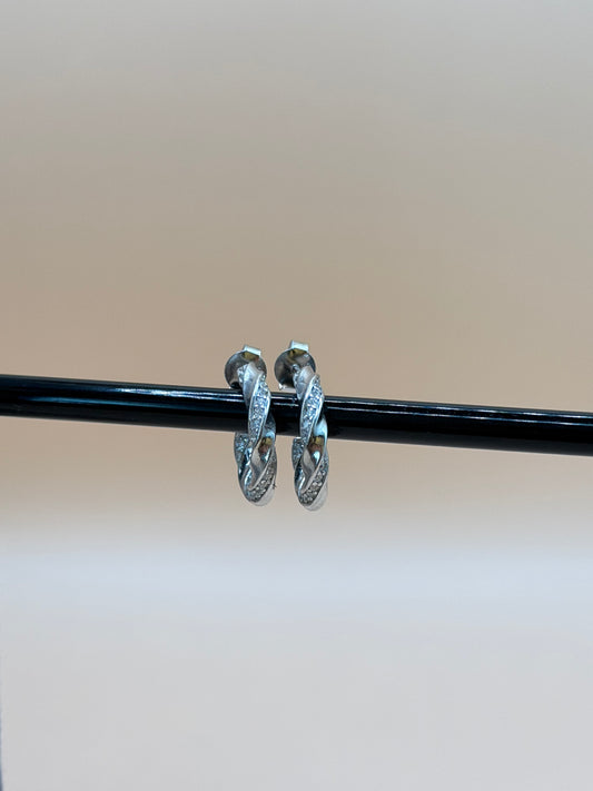 "TORSERA" Gedrehte Creolen aus 925 Sterlingsilber mit weissen Zirkonen