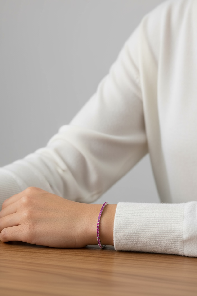 “Verona” – 925er Silber, Tennisarmband mit Rosenquarzauszug