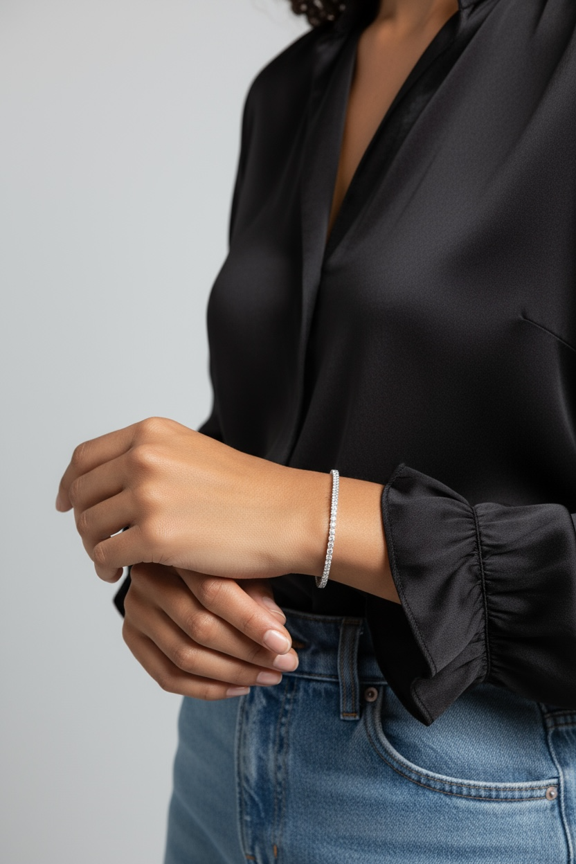 “Amalfi” – 925er Silber, Tennisarmband mit Weißem Zirkonauszug