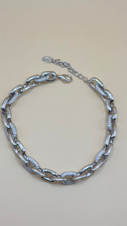 “Milano” – Bracciale a maglie in argento sterling 925 con zirconi