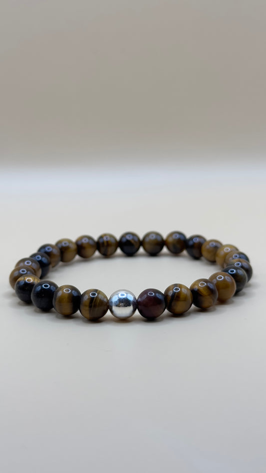 “Berna” – Bracciale in occhio di tigre naturale e perlina in argento Sterling 925 (Edizione Svizzera)