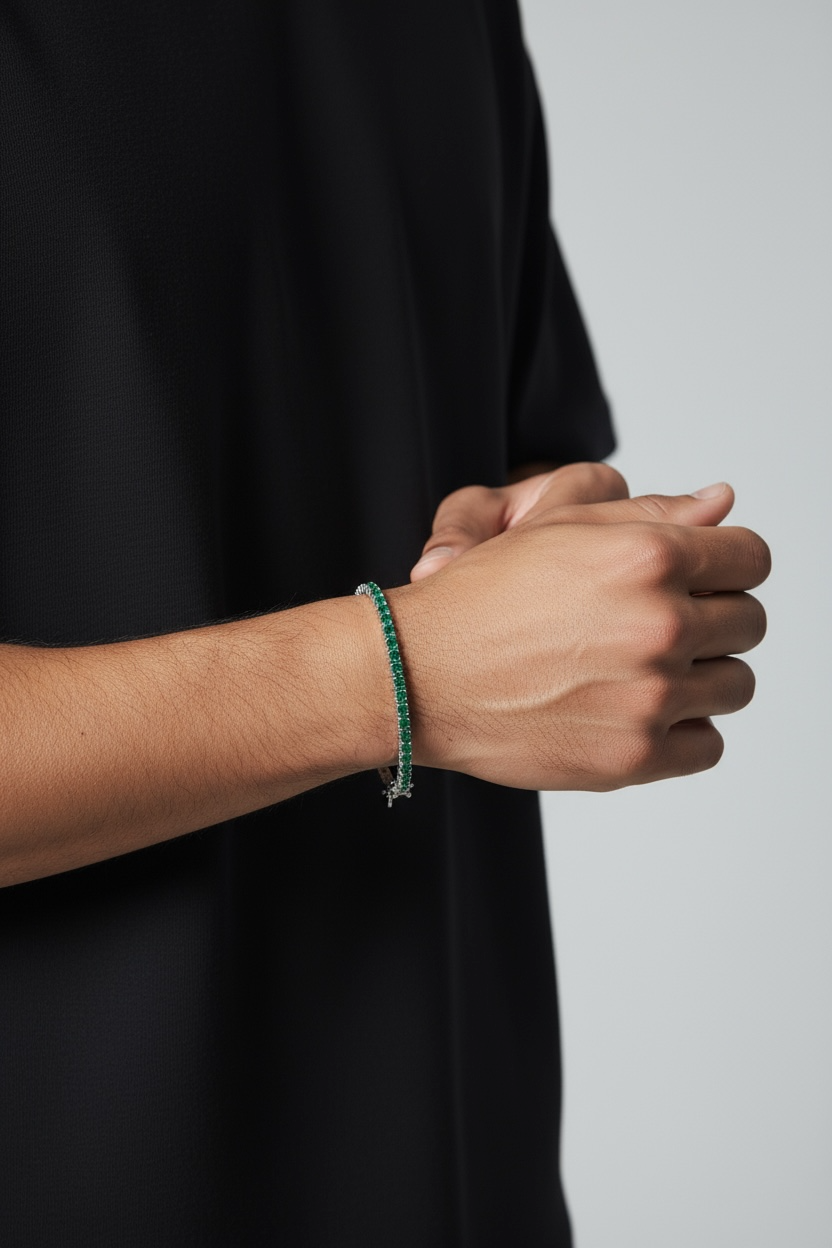 “Portofino” – 925er Silber, Tennisarmband mit Smaragdauszug