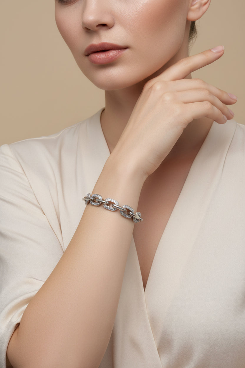 “Milano” – Bracciale a maglie in argento sterling 925 con zirconi