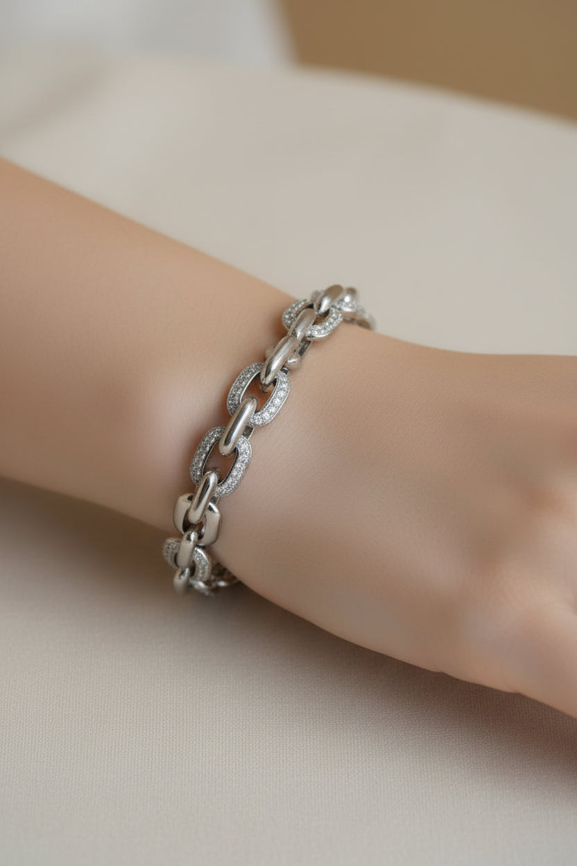 “Milano” – Silbernes Gliederarmband 925 mit Zirkonia