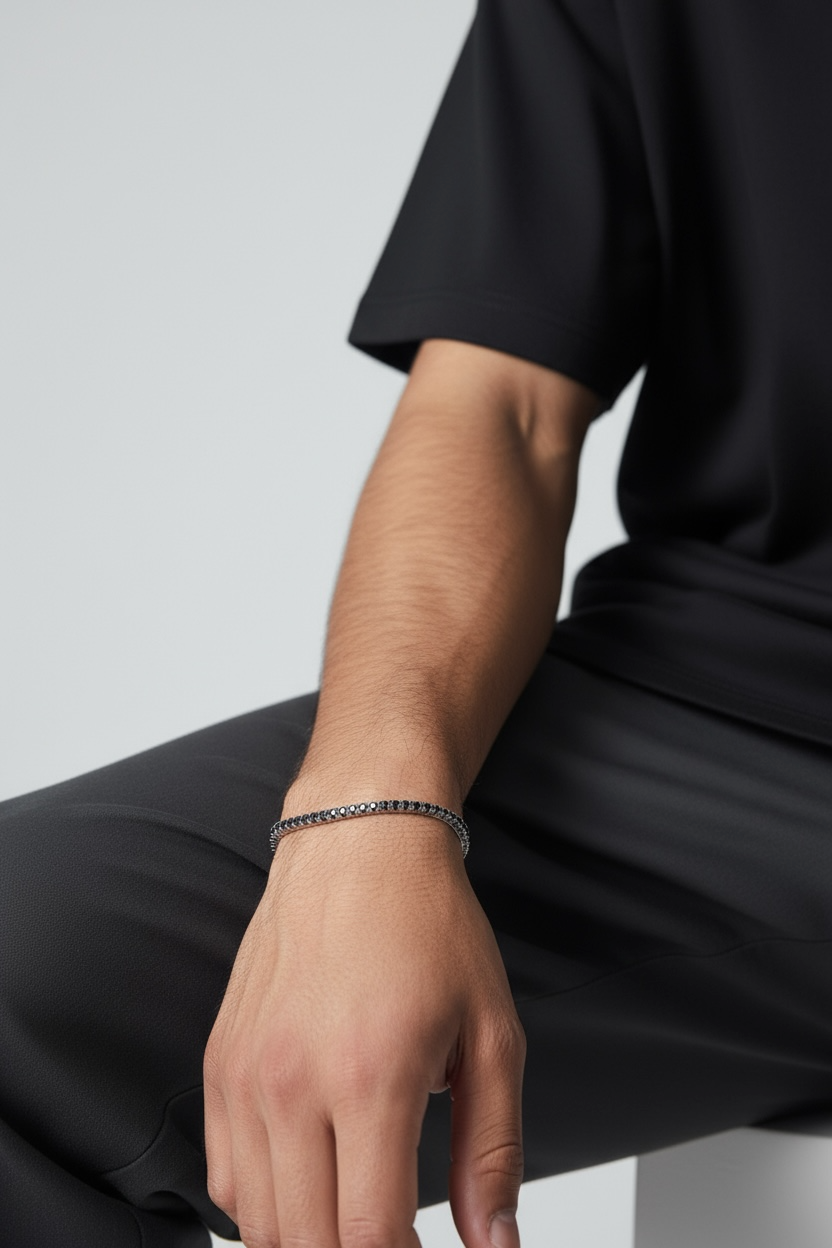 “Ravenna” – 925er Silber, Tennisarmband mit Schwarzem Onyxauszug
