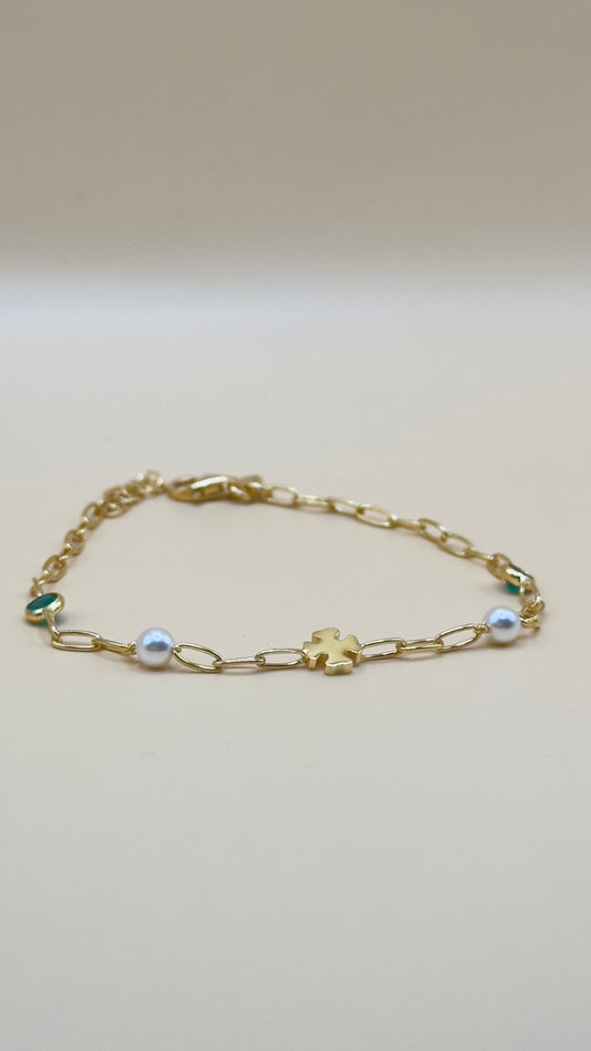 “Ostuni” – 925 Gold Silver | Pearl &amp; Emerald