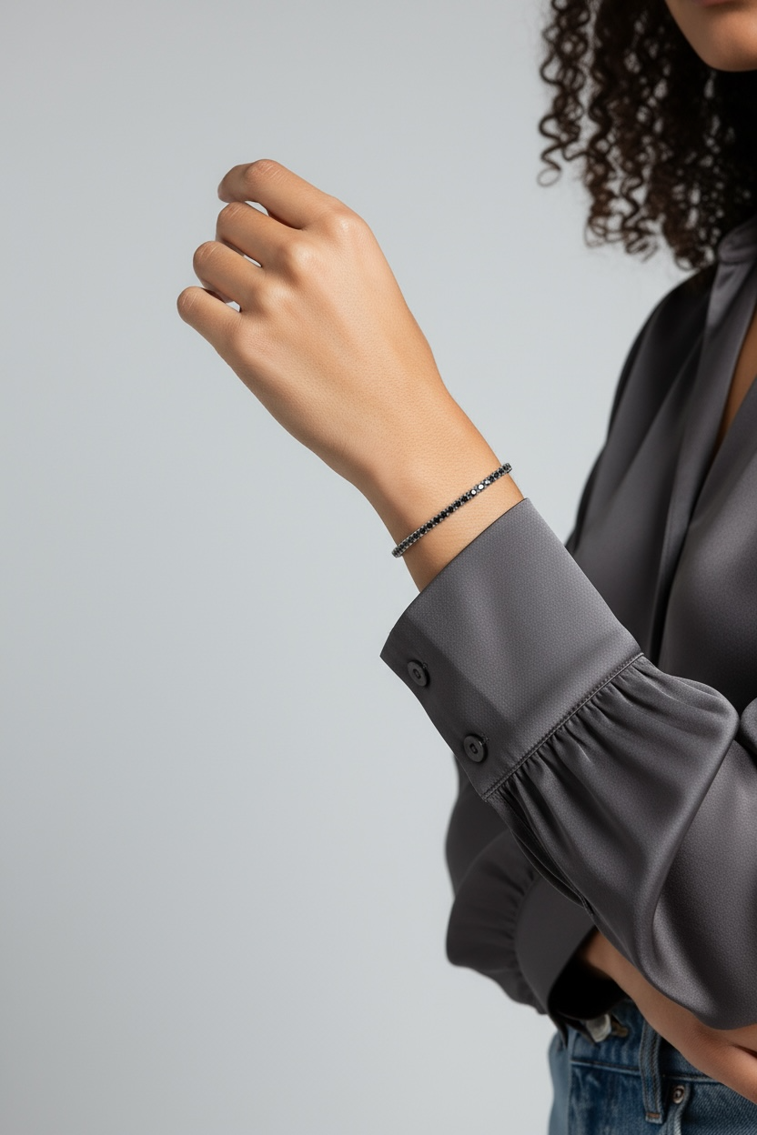 “Ravenna” – 925er Silber, Tennisarmband mit Schwarzem Onyxauszug