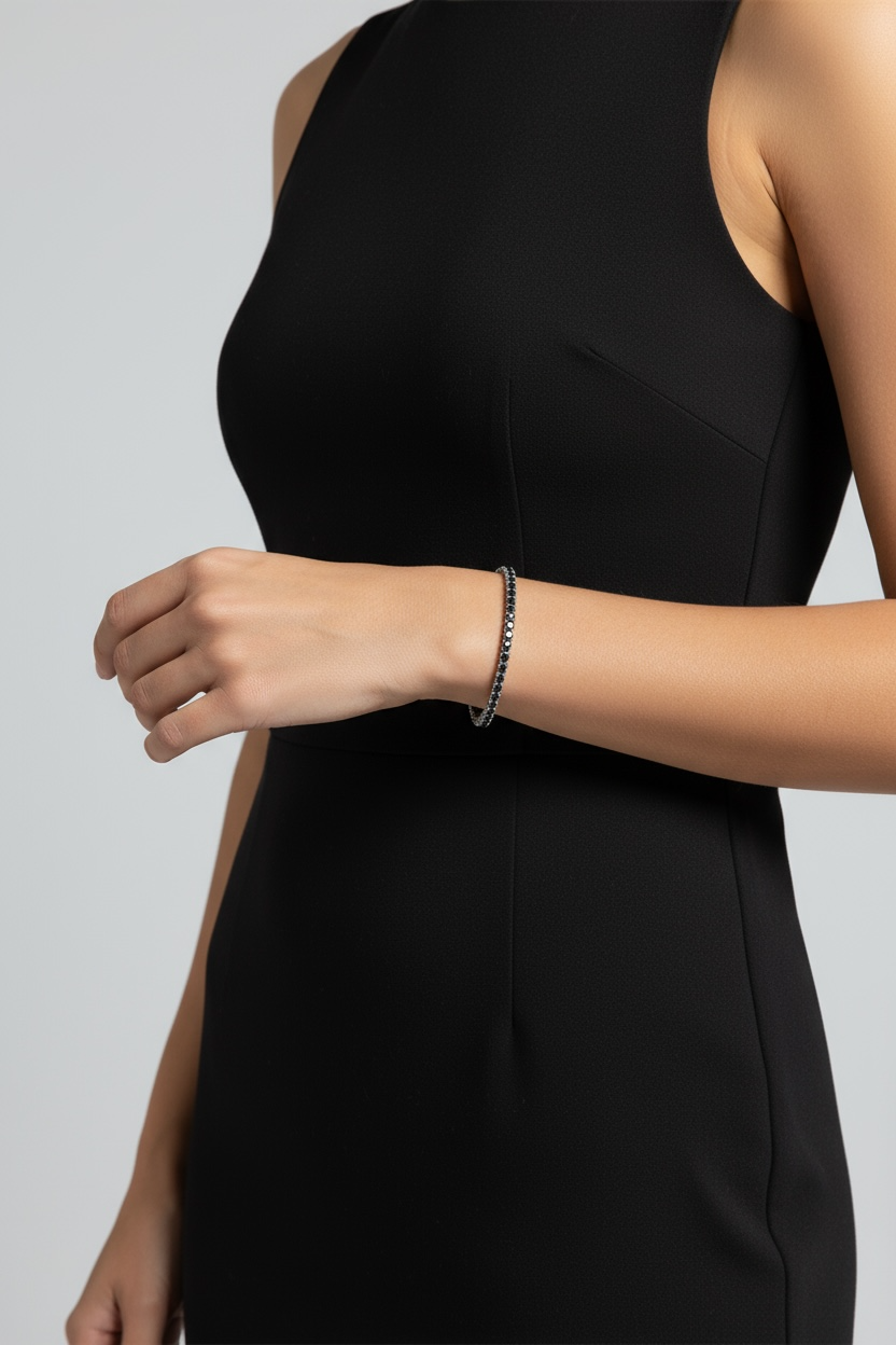 “Ravenna” – 925er Silber, Tennisarmband mit Schwarzem Onyxauszug