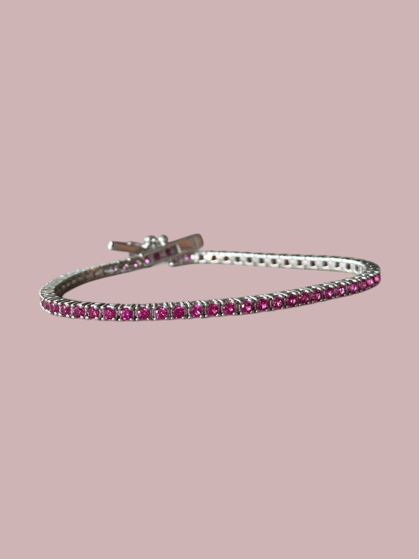 “Verona” – 925er Silber, Tennisarmband mit Rosenquarzauszug