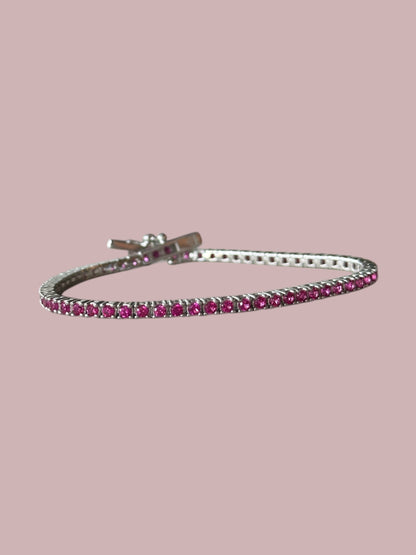 “Verona” – 925er Silber, Tennisarmband mit Rosenquarzauszug