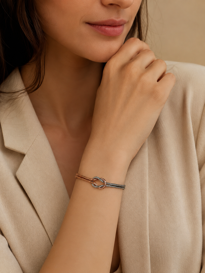 Pisa – Poliertes Bicolor-Armband in Silber und Rosé