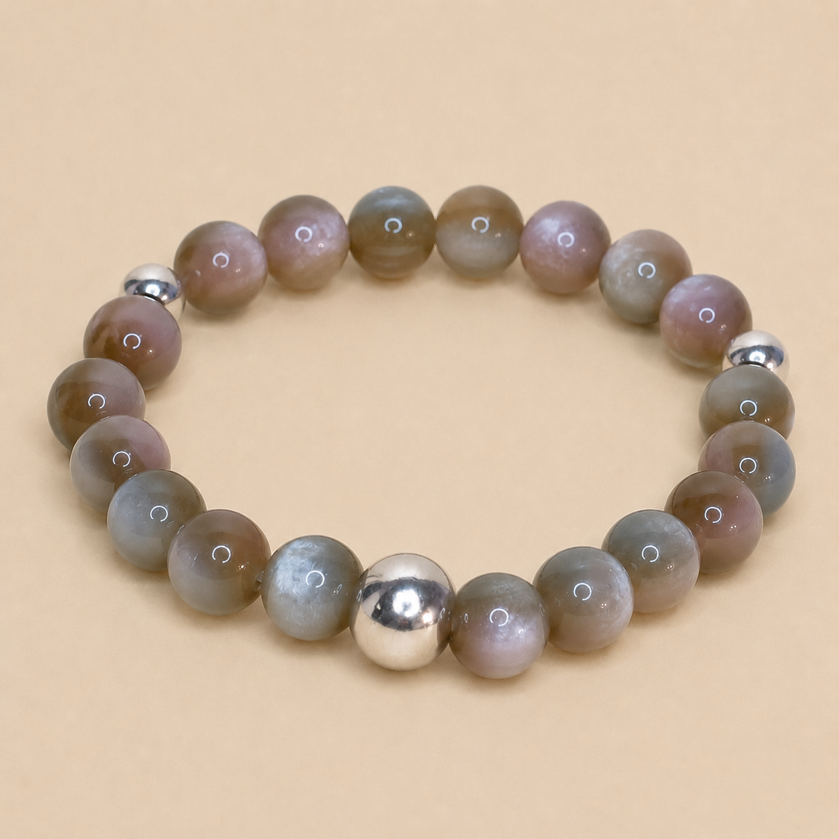 Ascona – Perlenarmband in Grün, Grau und Rosé