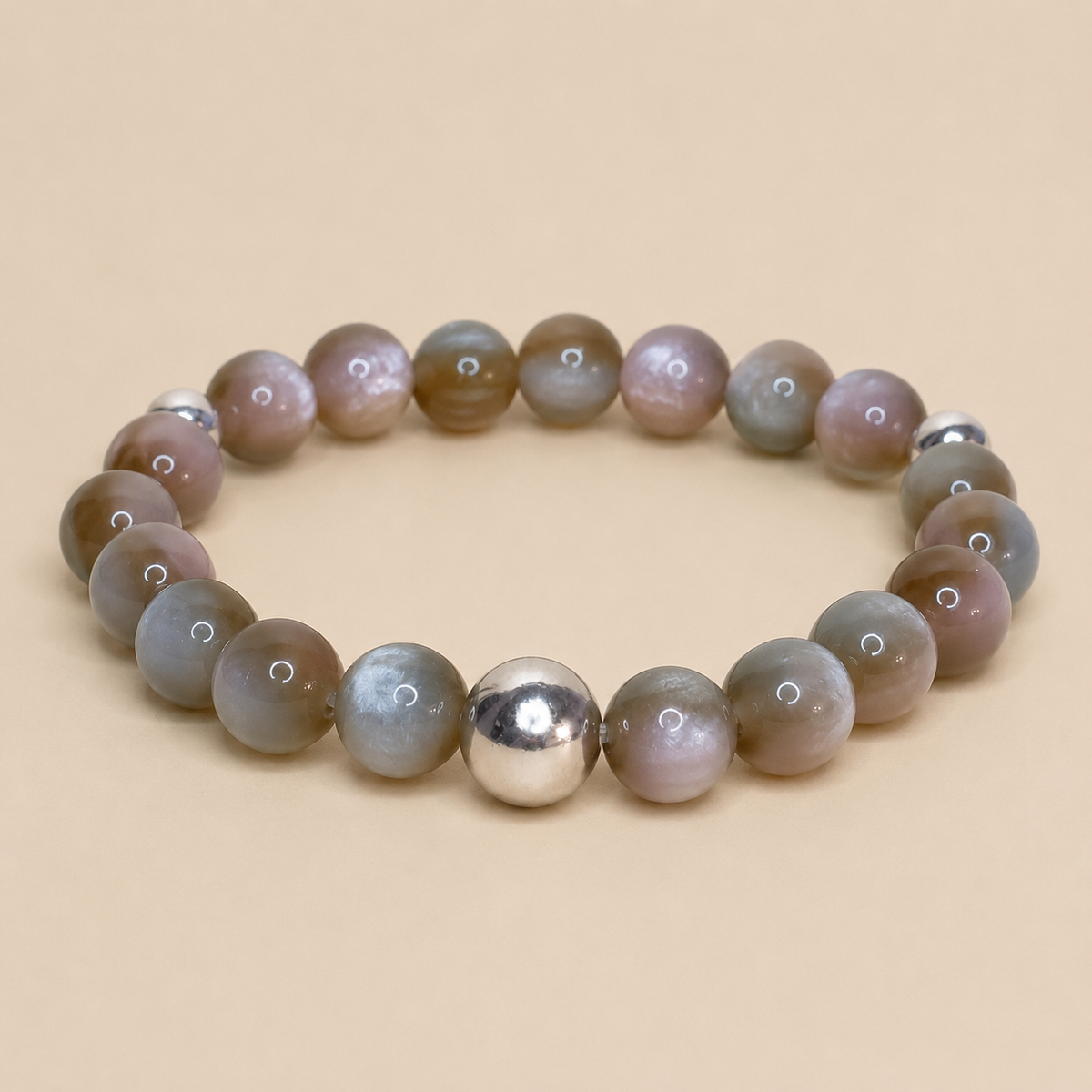 Ascona – Perlenarmband in Grün, Grau und Rosé