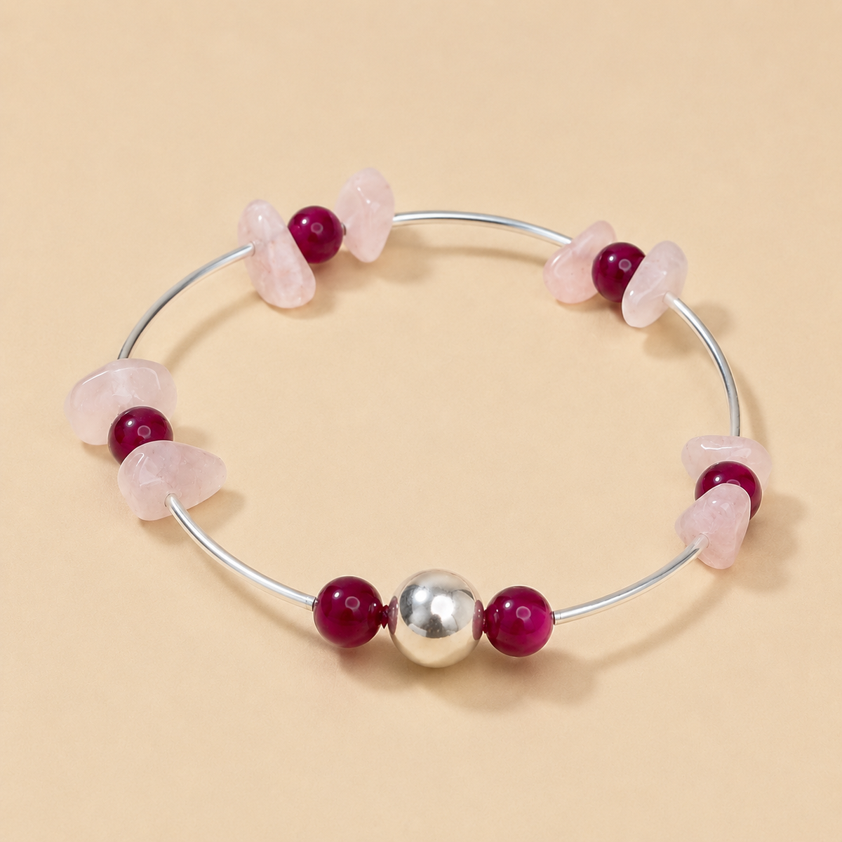 Genf – Elastisches Perlenarmband mit Rosenquarz