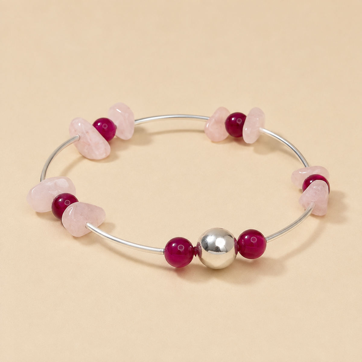 Genf – Elastisches Perlenarmband mit Rosenquarz