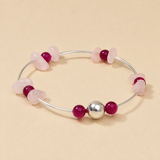Genf – Elastisches Perlenarmband mit Rosenquarz