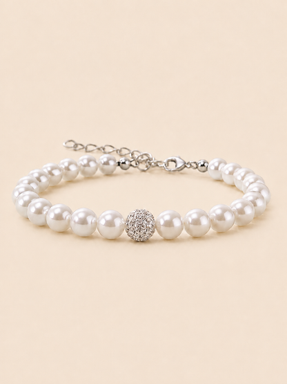 Perugia – Weisses Perlenarmband mit Zirkonia-Pavé-Kugel