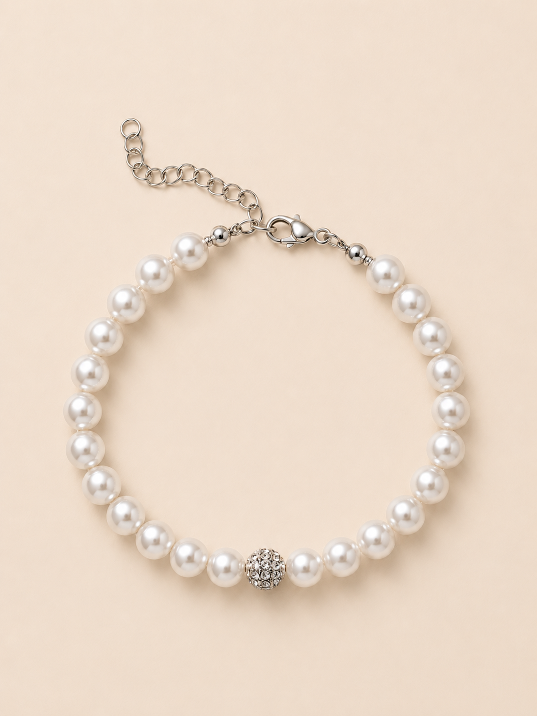 Perugia – Weisses Perlenarmband mit Zirkonia-Pavé-Kugel