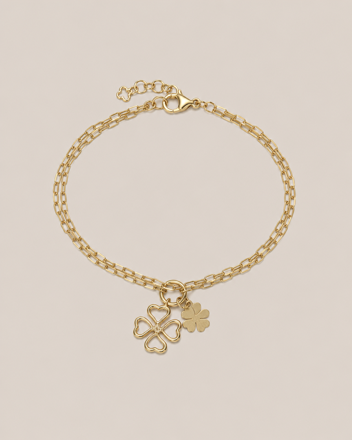 Mantova – Vergoldetes Doppelarmband mit zwei Kleeblättern