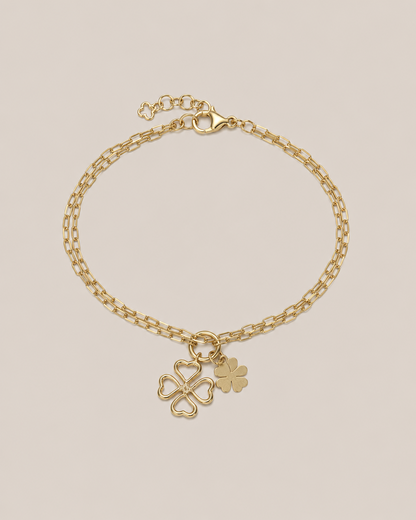Mantova – Vergoldetes Doppelarmband mit zwei Kleeblättern