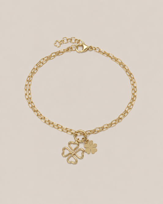 Mantova – Vergoldetes Doppelarmband mit zwei Kleeblättern