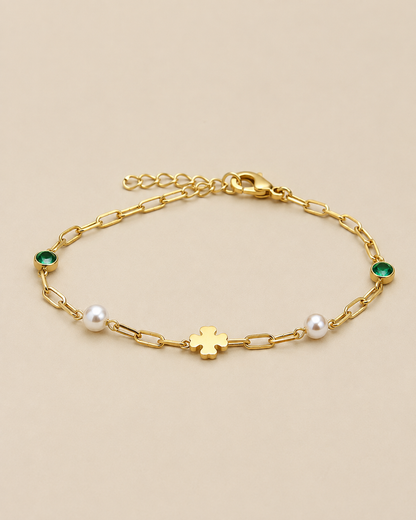 Ostuni – Vergoldetes Armband mit Perlen und grünem Zirkonia