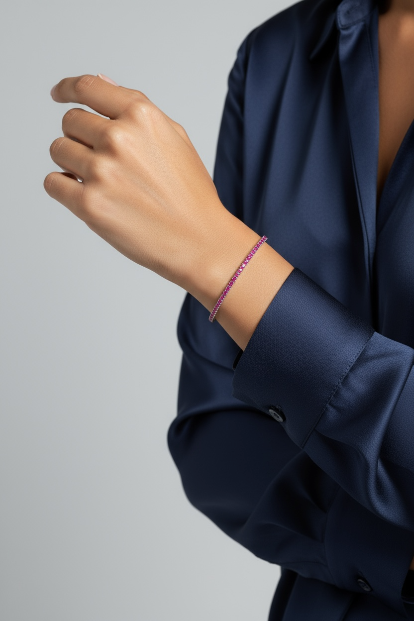 “Verona” – 925er Silber, Tennisarmband mit Rosenquarzauszug