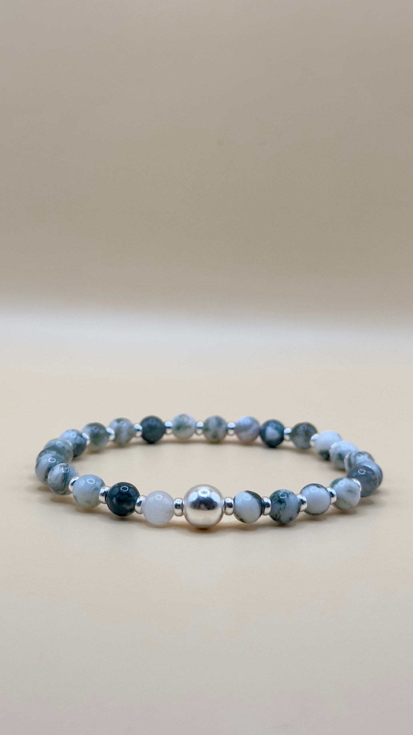 “Lugano” – Swiss Edition | Tree agate &amp; 925 silver bracelet