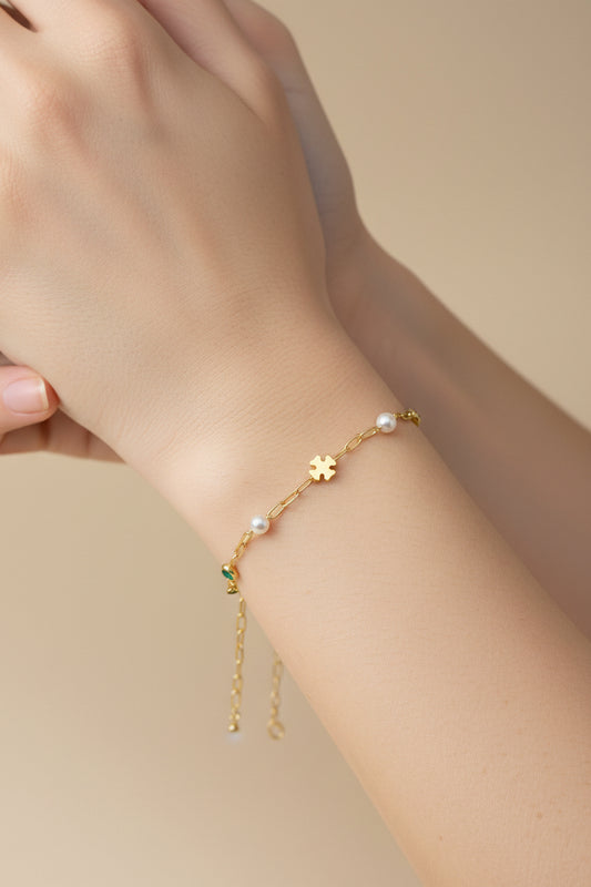 “Ostuni” – 925 Gold Silver | Pearl &amp; Emerald