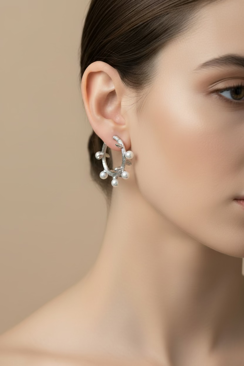 "RAMOSA" Offener Kreis aus 925 Sterling Silber mit Perlen