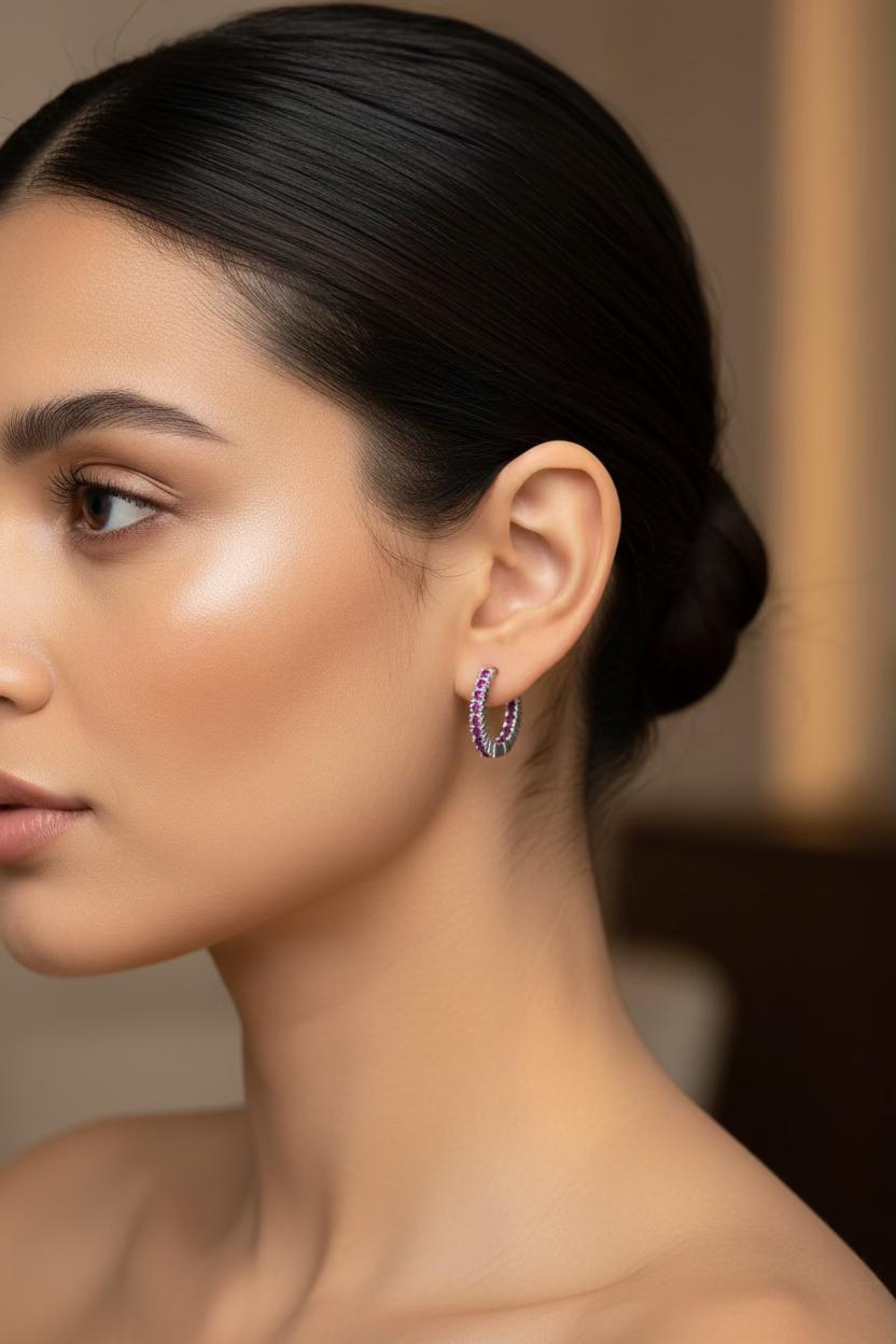 "ROSALIA" Creolen aus 925 Sterlingsilber mit rosa Zirkonen