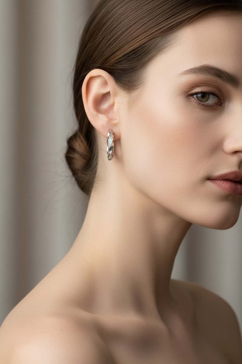 "TORSERA" Gedrehte Creolen aus 925 Sterlingsilber mit weissen Zirkonen