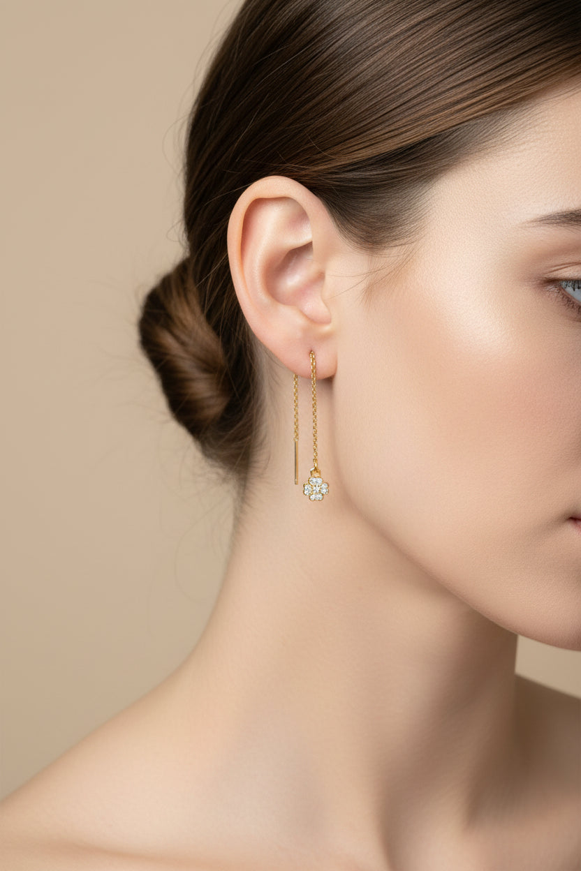 "FLORINA" Pendant Threader Earring in 925 Sterling Silver with Cubic Zirconia