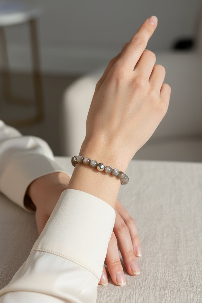 Ascona – Perlenarmband in Grün, Grau und Rosé