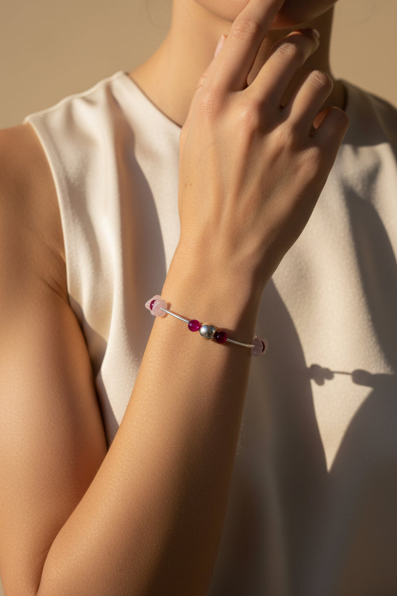 Genf – Elastisches Perlenarmband mit Rosenquarz