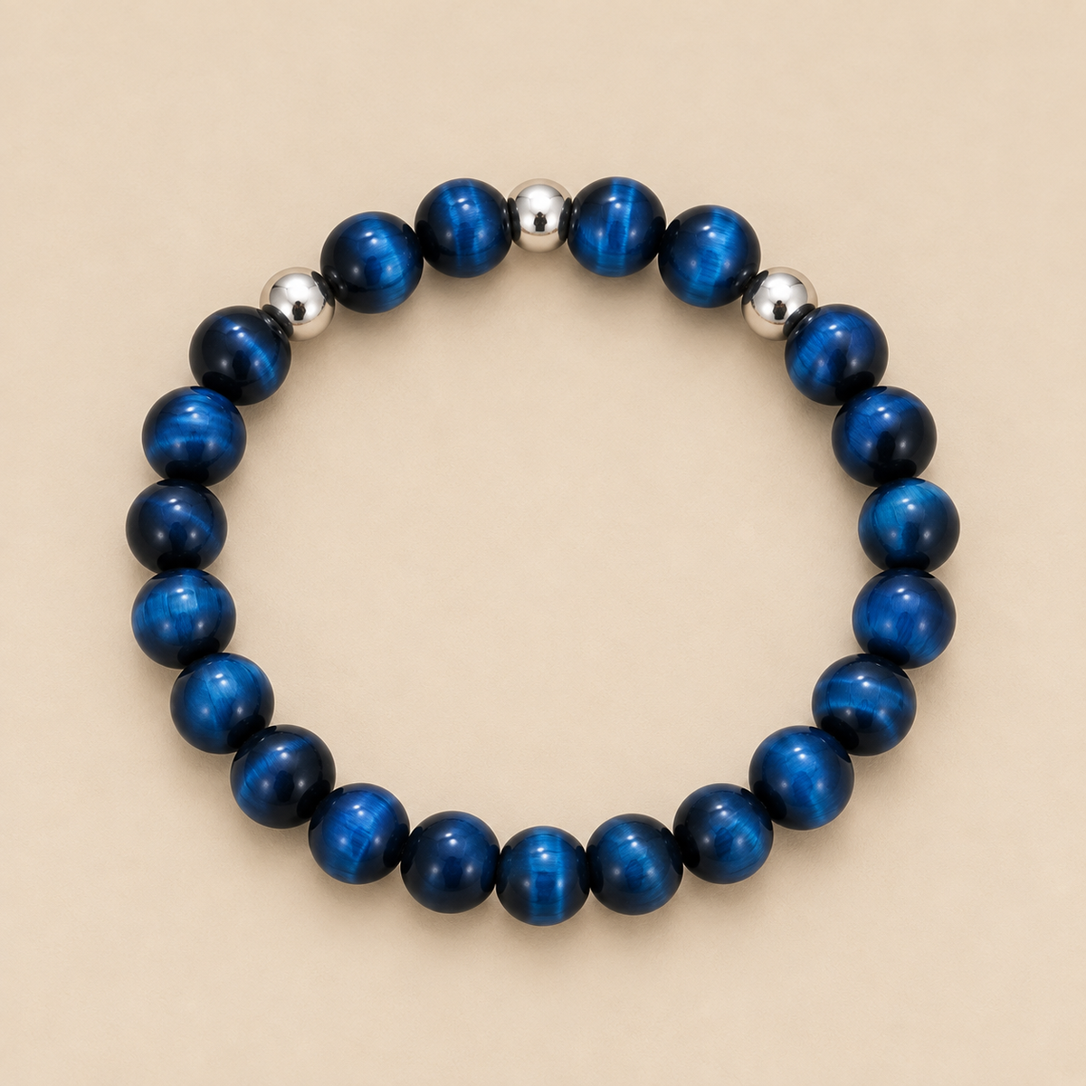 Luzern – Blaues Tigerauge-Armband mit drei Silberperlen