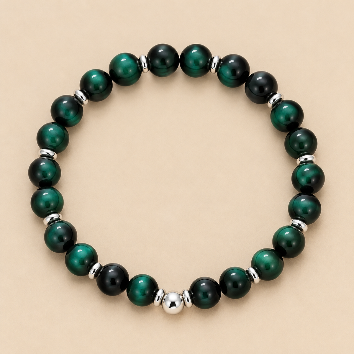 Montreux – Grünes Tigerauge-Armband mit Silberdetails