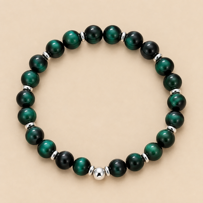 Montreux – Grünes Tigerauge-Armband mit Silberdetails