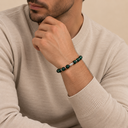 Montreux – Grünes Tigerauge-Armband mit Silberdetails