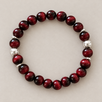 Sion – Bracciale in occhio di tigre rosso con dettagli in argento