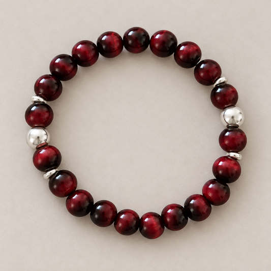 Sion – Rotes Tigerauge-Armband mit Silberdetails