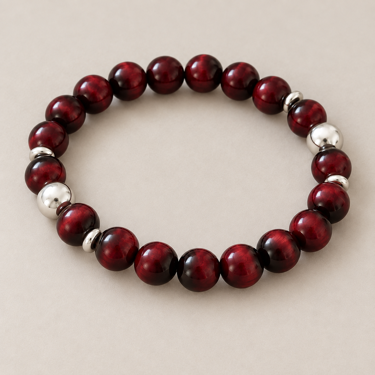 Sion – Bracciale in occhio di tigre rosso con dettagli in argento